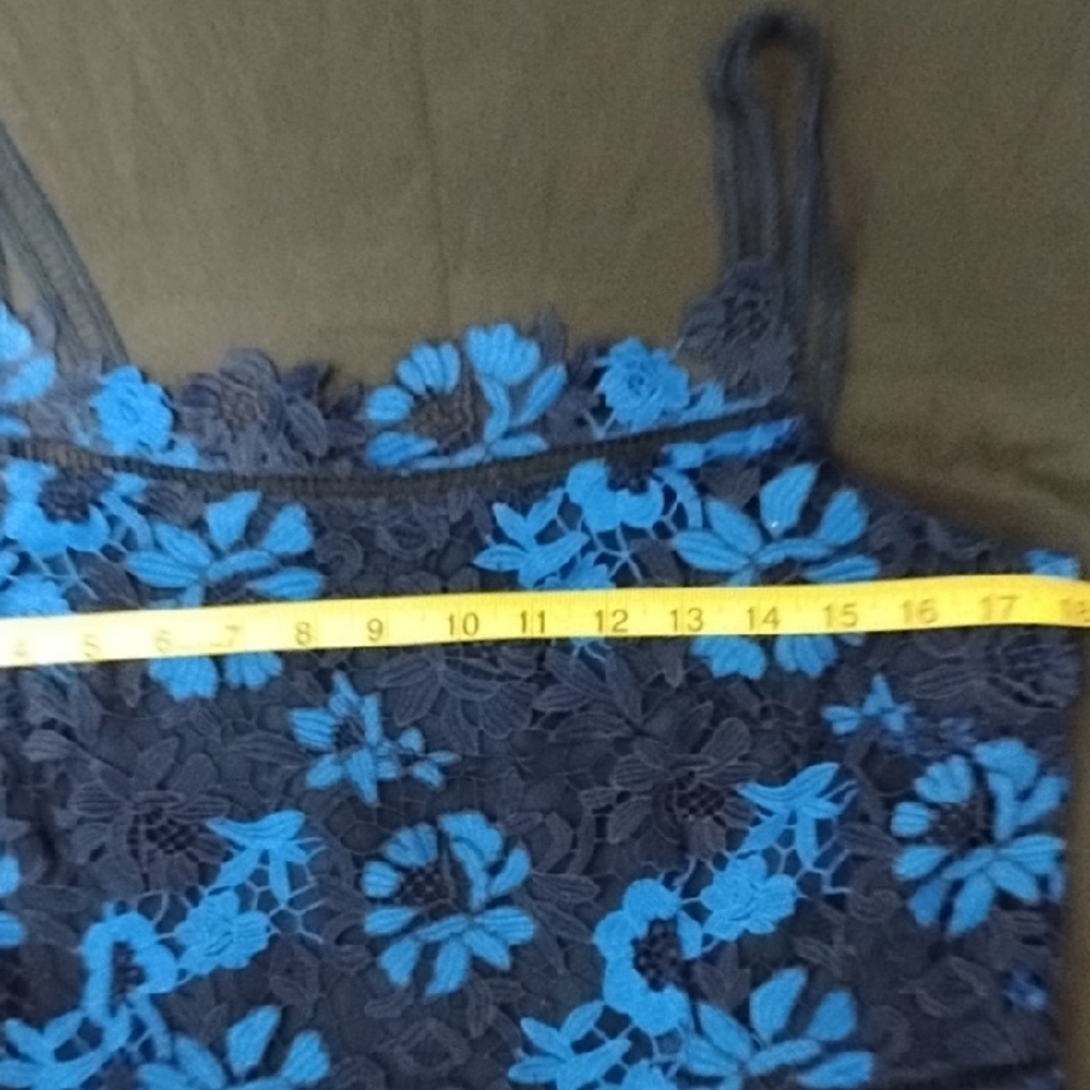 Tahari Blue Floral Lace Spaghetti-Strap Dress - Picture 11 of 15